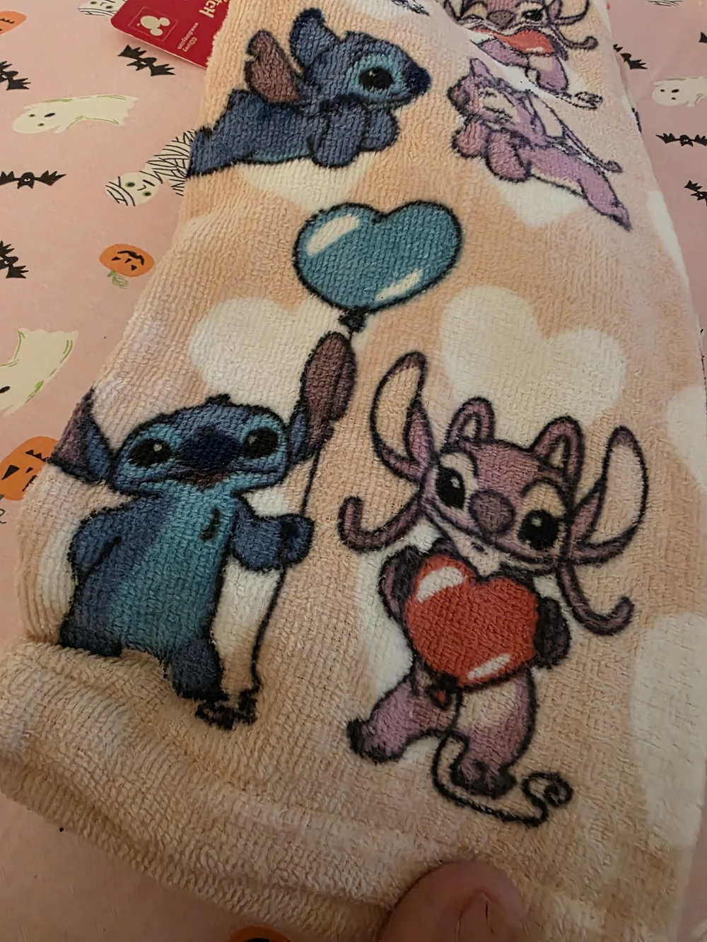 Disney Hand Towel - Lilo And Stitch Pink & Blue Heart Design